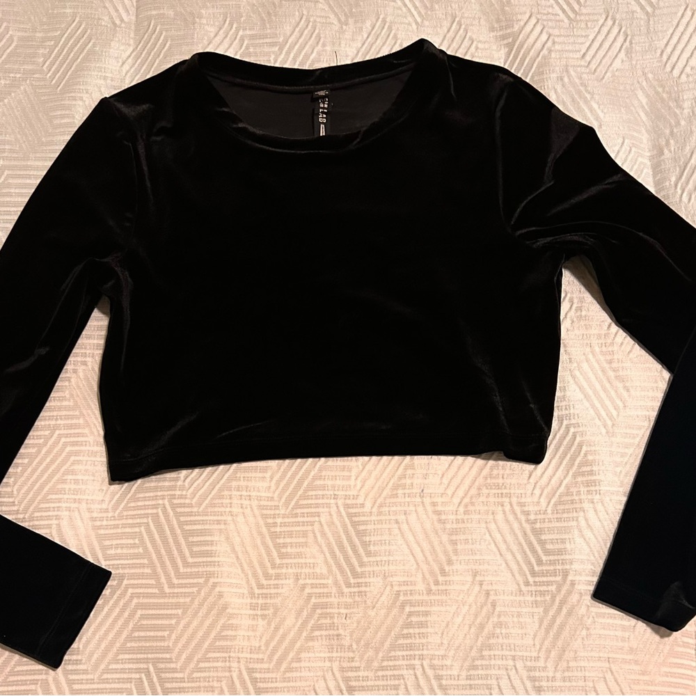 Design Lab Lord & Taylor Black Velvet Crop Top